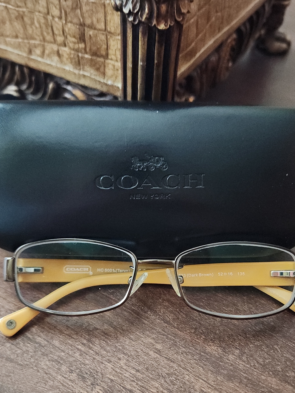Coach Rectangular Eyeglasses in Yellow and Bronze Metal